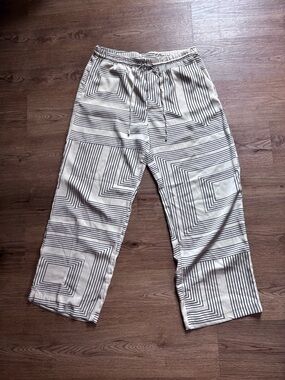 H&M Cream Wide-Leg Geometric Print Pants